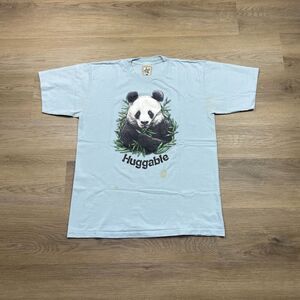 Vintage Shirt Mens Large Blue Panda Bear Huggable Single Stitch 90s Zoo